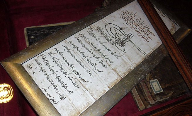Historic document of the Ahdnama of Fatih Sultan Mehme