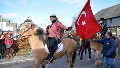 Moena Village in Italy with Turkish flags, reflecting its Ottoman heritage and the legend of El Turco.