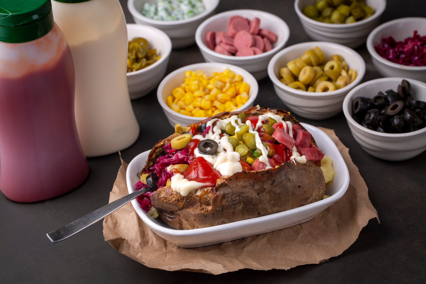Turkish cuisine's global stars: 10 dishes everyone loves 11 Kumpir, Turkish baked potato with cheese, corn, sausage, ketchup, mayonnaise and olives. This kumpir is traditional turkish food