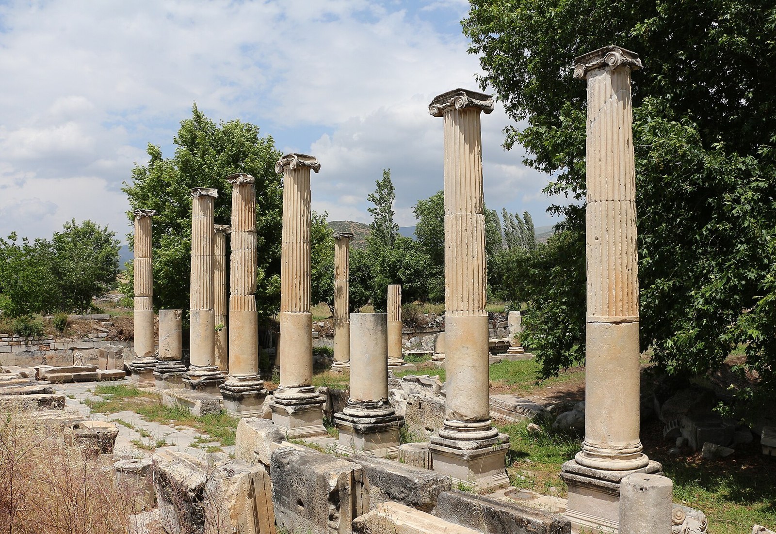 Row of ancient columns at Aphrodisias archaeological site